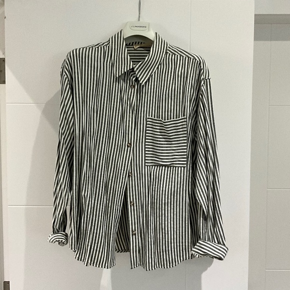 Women’s striped shirt size large — Olive and white stripes - Picture 1 of 6